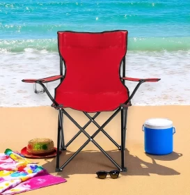 كرسي شاطئ قابل للطي مع مسند للذراع وحامل للأكواب (ألوان متعددة)