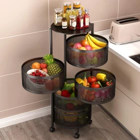 Rotating Kitchen Storage Shelf 5 Tier Floor Standing Basket Rack