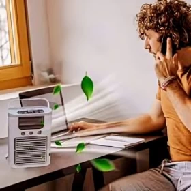 مروحة تبريد صغيرة USB مع خزان ماء ورذاذ – 3 سرعات قابلة للتعديل