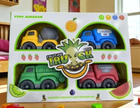 مجموعة شاحنات كرتونية بحركة احتكاكية – 4 قطع