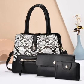 طقم شنط يد انيقة من الجلد 3 قطع بلون اسود