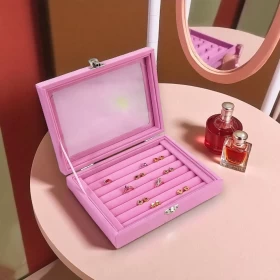 علبة تخزين مجوهرات بقفل أمان وبطانة مخملية