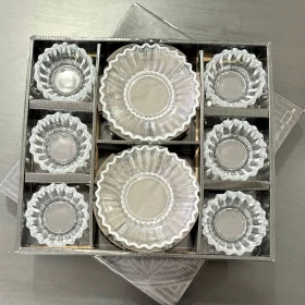 طقم كاسات وصحون كريستالية فاخرة – ١٢ قطعة | تصميم أنيق ولمسة فخمة لمائدتك