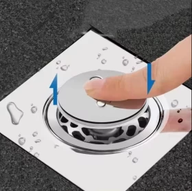 مصرف أرضي للحمام من الفولاذ المقاوم للصدأ مع غطاء مانع للروائح