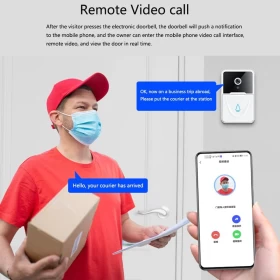 جرس باب ذكي لاسلكي بكاميرا، رؤية ليلية، صوت ثنائي الاتجاه وتحكم عبر التطبيق