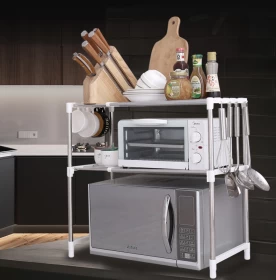 رف فرن ميكروويف قابل للتوسيع وأدوات مائدة للمطبخ