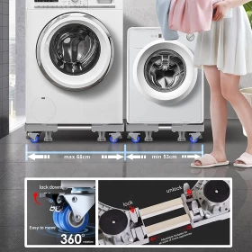 Adjustable Refrigerator/Washing Machine 4 Locking Wheels Stand-55to66CM