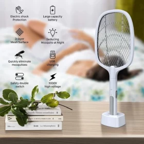 المضرب الصاعق الكهربائي متعدد الوظائف لقتل الذباب والبعوض 2×1 قابل للشحن من خلال USB